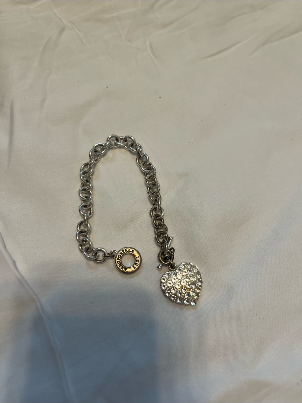 Silver Heart Charm Chain Bracelet with Crystal Pavé